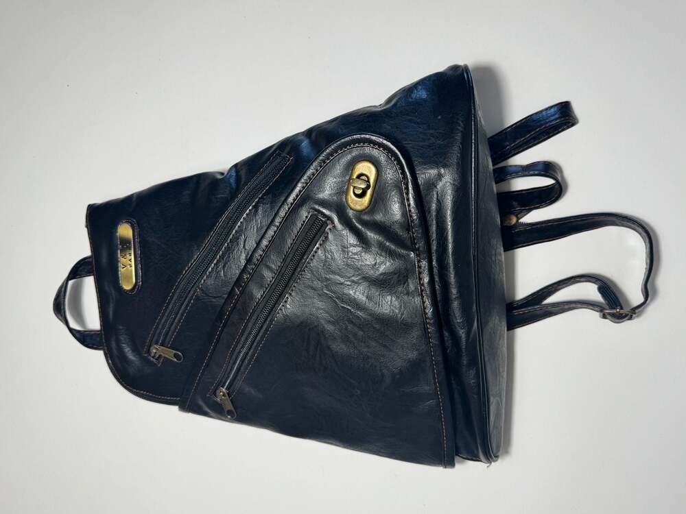 V&D Paris Black Faux Leather Sling Backpack 11.5" x 11"